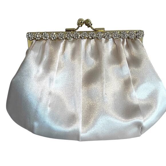 Jessica McClintock Vintage Satin Evening Bag Rhinestone Kiss Lock Purse NWT - Picture 1 of 8